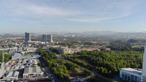 Aerial top view of Bangi with tree, factories and residential lot - Pedestal Downwards