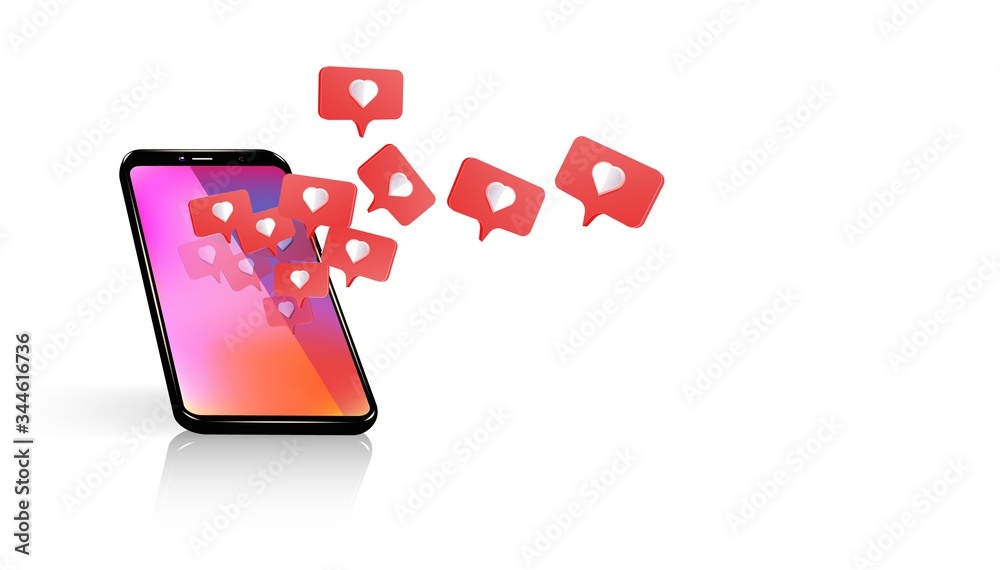 Obraz premium Mobile phone likes and comments 3d realistic vector .