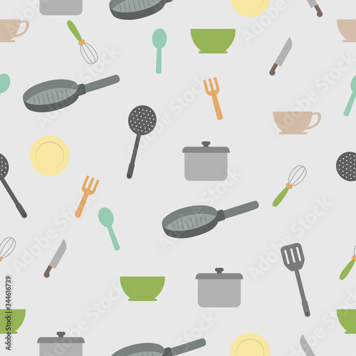 Kitchen tools seamless pattern with flat colorful design suitable for background or wallpaper 