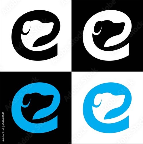 Letter E logo with Abstract dog head vector isolated
