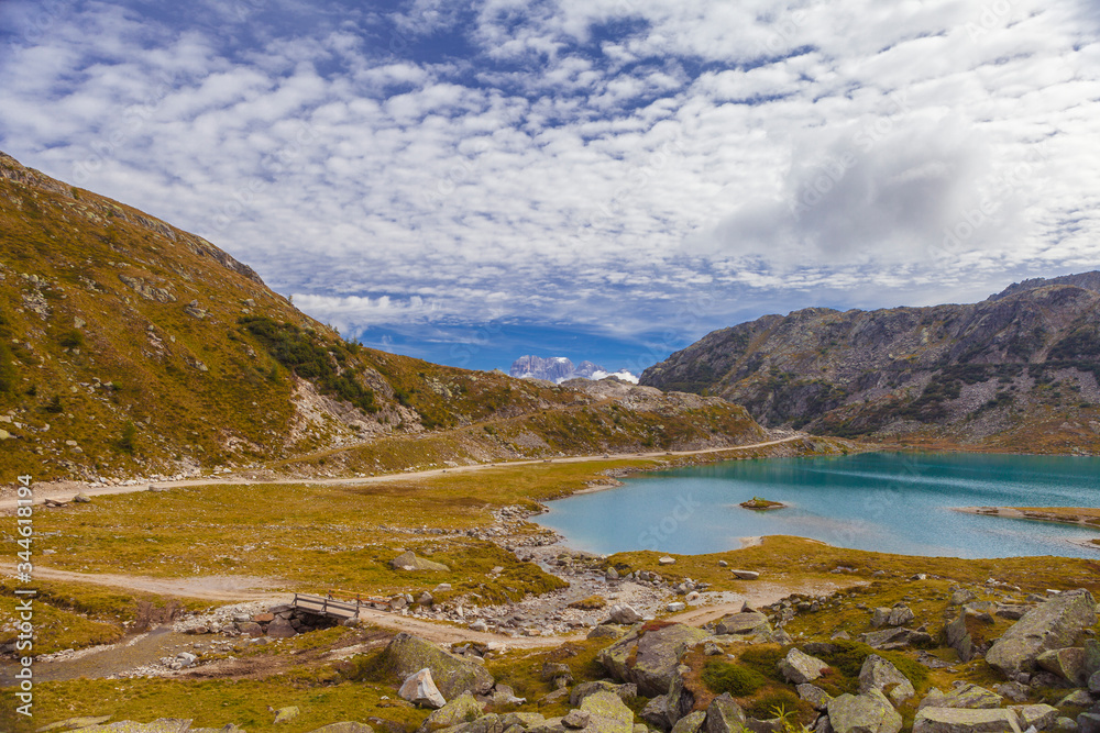 Mountain landscape with a lake in sunny day, Northern Europe. Mountain landscape with a lake in sunny day, Northern Europe.