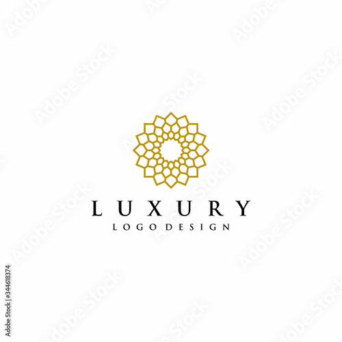 Luxury flower logo design with gold and white background color - EPS10 - Vector.
