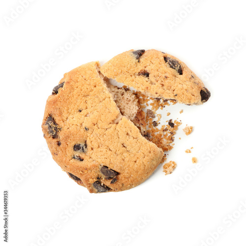 Tasty chocolate chip cookie isolated on white background