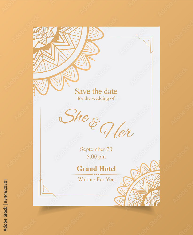 Vector luxury mandala wedding invitation Card with floral background