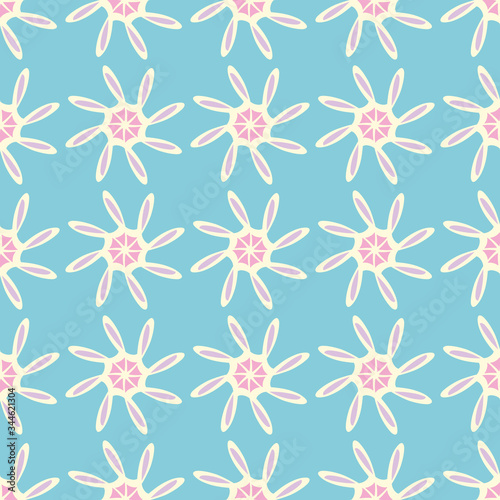 Cute abstract flower seamless pattern. Soft floral pinwheel vector illustration background design with a script letter L.