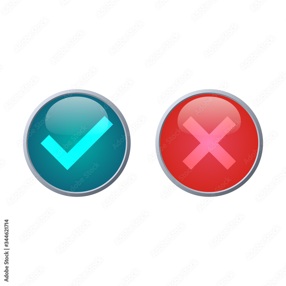 yes and no / wrong and right glossy icon vector illustration