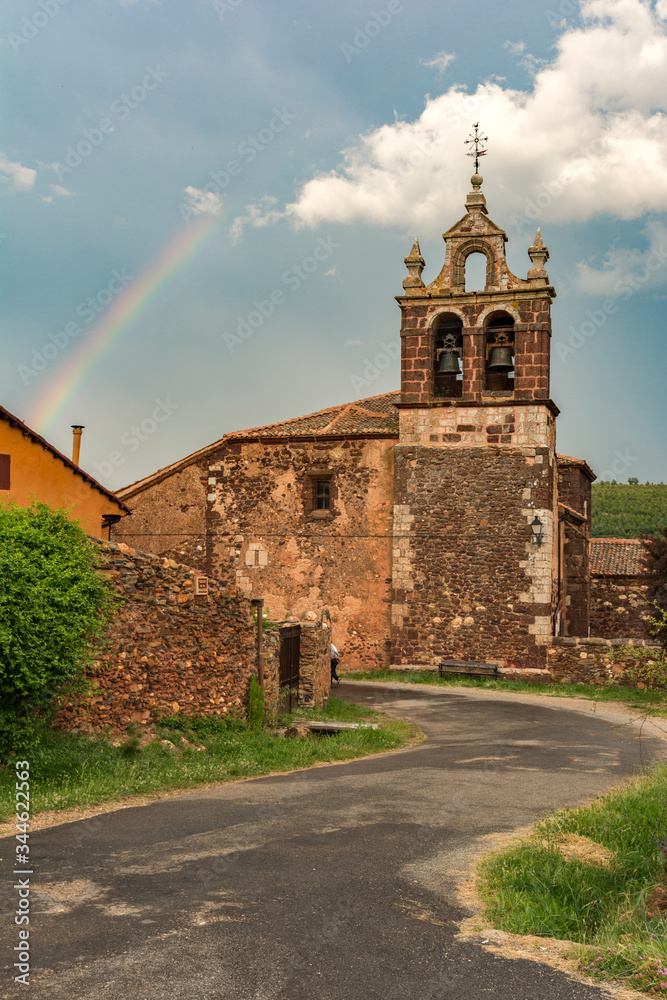 Church of San Pedro in Madriguera, red village of the Riaza region province of Segovia (Spain)