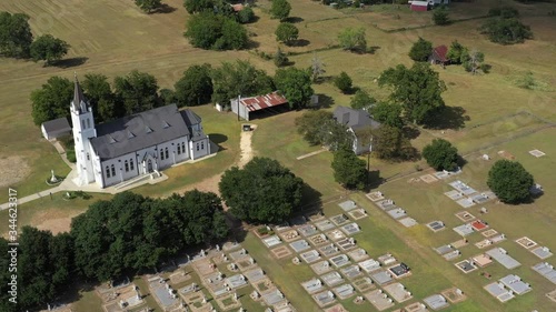 Graveyard and rural Catholic Church, Ammansville, Texas, USA photo