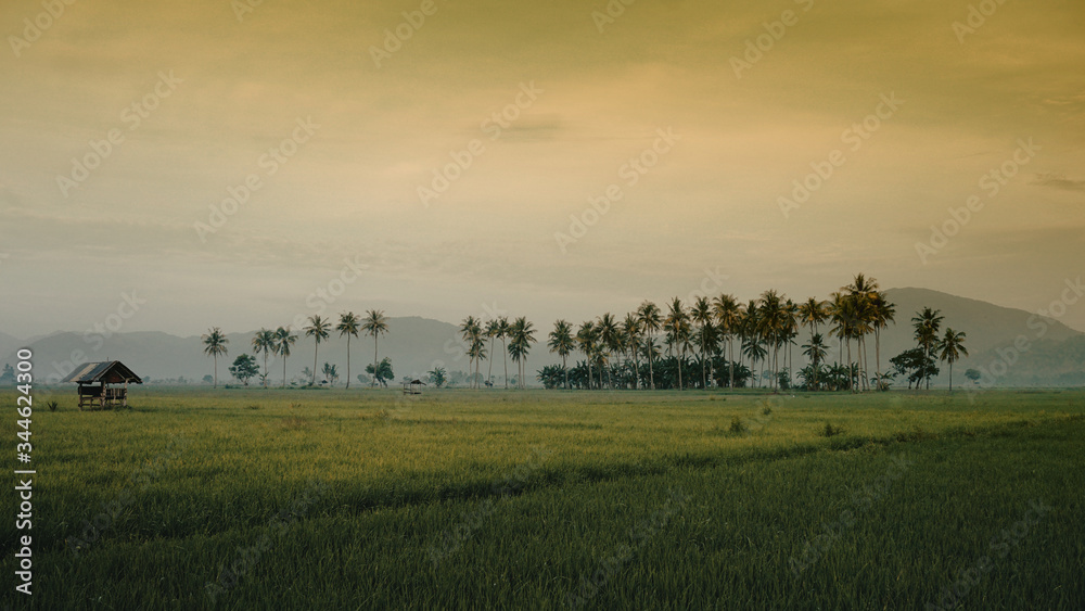 sunset view on village