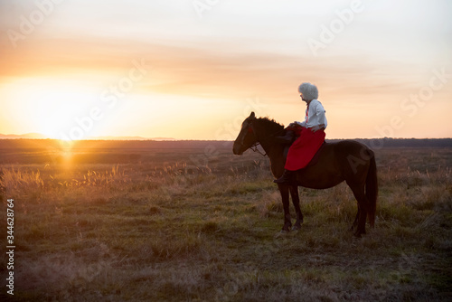 Kozak on a horse at sunset