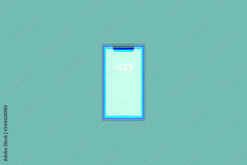 smartphone screen, charge icon, clock and signal icon with aberration effect on blue background illustration wallpaper smartphone screen, charge icon, clock and signal icon with aberration effect on blue background illustration wallpaper
