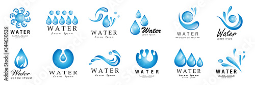 Water Splash Vector And Drop Set - Isolated On White. Abstract Vector Collection Of Flat Water Splash and Drop Logo. Icons For Droplet, Water Wave, Rain, Raindrop, Company Logo And Bubble Design