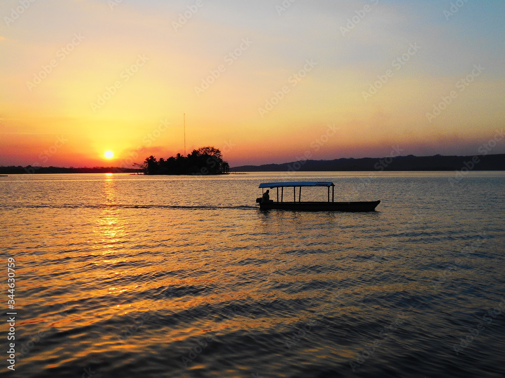 Amazing sunset on the lake. Guatemala