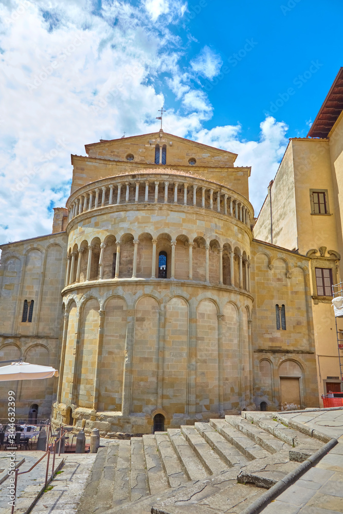 View of the Santa Maria della Pieve church in Arezzo, Tuscany, Italy.