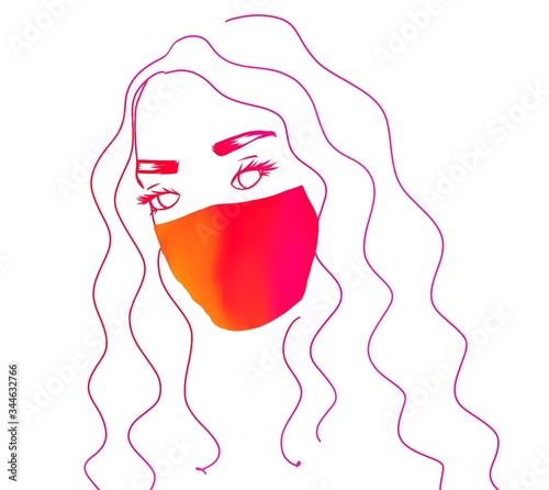 silhouette of woman character wearing face mask on white background, anti pollution or anti epidemic virus photo