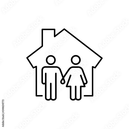 Concepto vivienda familiar. Icono plano lineal hombre y mujer en casa en color negro