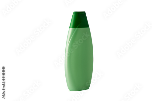 Empty green plastic bottle for household chemicals or personal care.