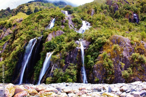 Great waterfalls at Franz Josef Glacier in New Zealand