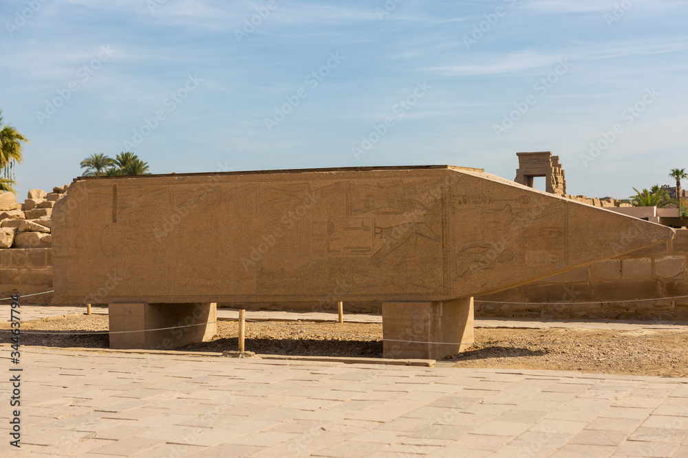 Fototapeta premium Karnak Temple, The ruins of the temple, Embossed hieroglyphs on the wall