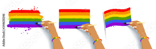 Hands drawing LGBTQ flags colors