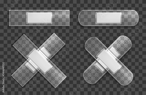 Transparent medical adhesive tape plasters set. Realistic illustration isolated on transparent background. Vector Illustration