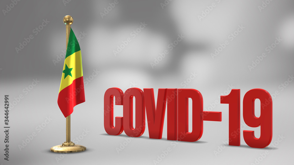 Naklejka premium Senegal realistic 3D flag and Covid-19 illustration.