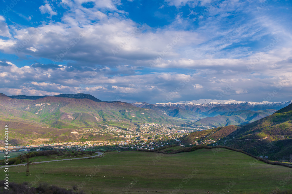 Fototapeta premium Panoramic view of Ijevan and surrounding mountains, Armenia
