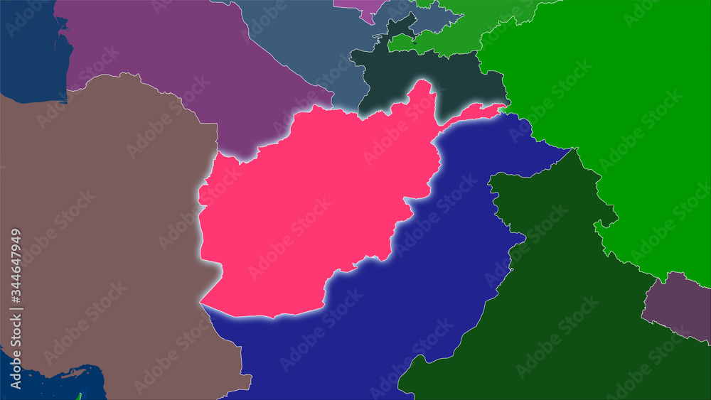 Fototapeta premium Afghanistan, administrative divisions - light glow