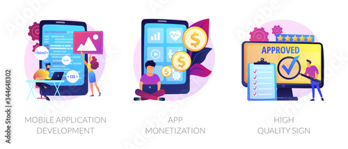 Smartphone software, profit receiving, successful rating icons set. Mobile application development, app monetization, high quality sign metaphors. Vector isolated concept metaphor illustrations © Visual Generation