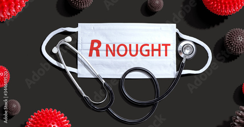 R Nought theme with medical mask and stethoscope photo