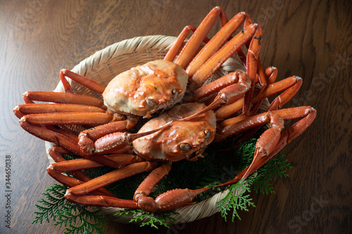 Zuwaigani, snow crab on japanese  bamboo dish photo