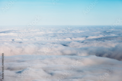 aerial view white clouds in blue sky top view from drone aerial birds eye landscape, fly aerial to view.