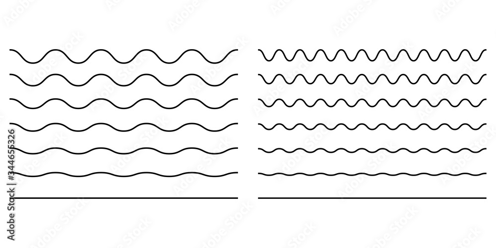 Wave line and wavy zigzag lines. Vector black underlines, smooth end squiggly horizontal, squiggles.