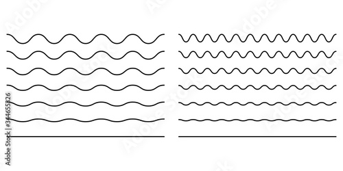 Wave line and wavy zigzag lines. Vector black underlines, smooth end squiggly horizontal, squiggles.