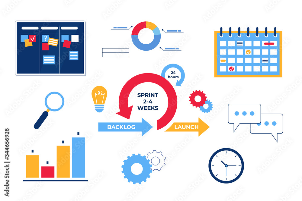 Agile methodology elements collection. Vector illustration. 