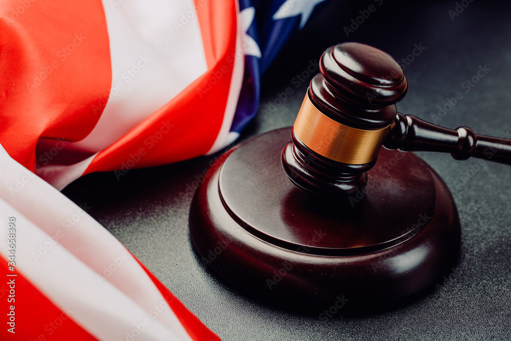 the judge gavel and background with usa flag