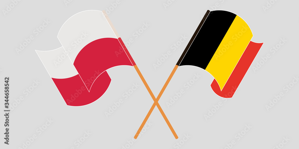 Crossed and waving flags of Poland and Belgium Crossed and waving flags of Poland and Belgium