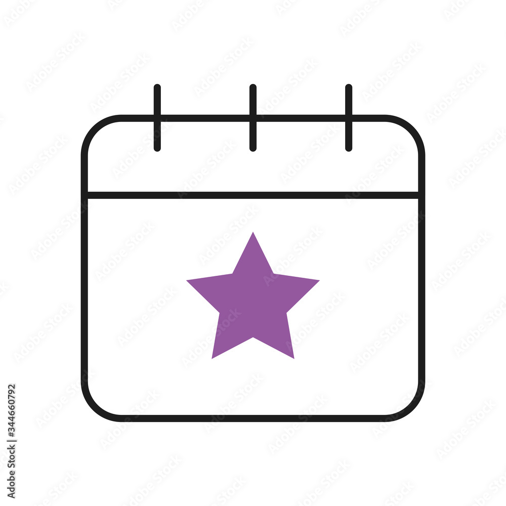 calendar with star icon, half line half color style calendar with star icon, half line half color style