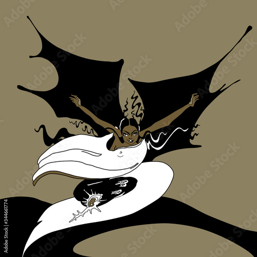 Lilith. Fantastic winged woman. Dark female archetype. Temptress. Vamp. Original style art.