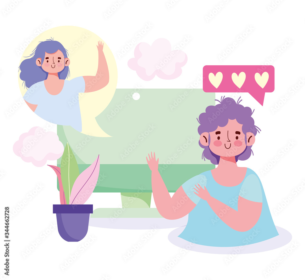 people communication and technology, boy and girl computer talking virtual people communication and technology, boy and girl computer talking virtual