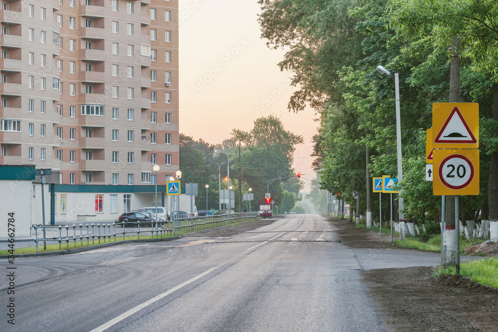 Empty streets in the town district at morning time.