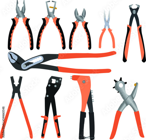 Set of different handle pliers working tools vector design