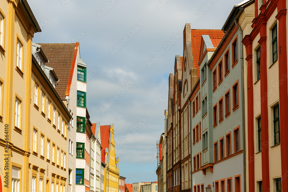 street with old houses in Stralsund, Germany