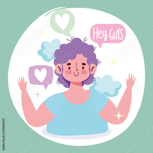 people communication and technology, boy talking, hey guys cartoon