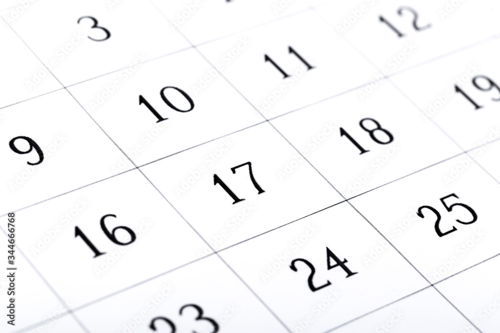 Abstract blur 2020 calendar page. month dates close up Abstract blur 2020 calendar page. month dates close up