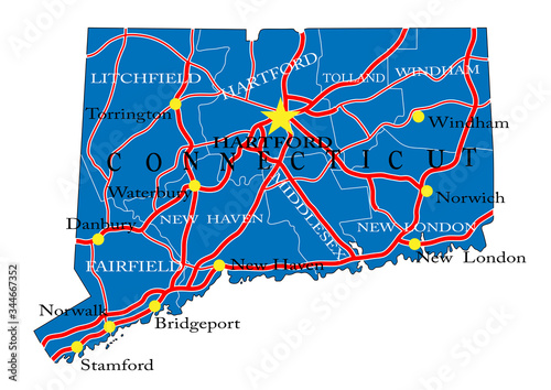 Connecticut state political map photo