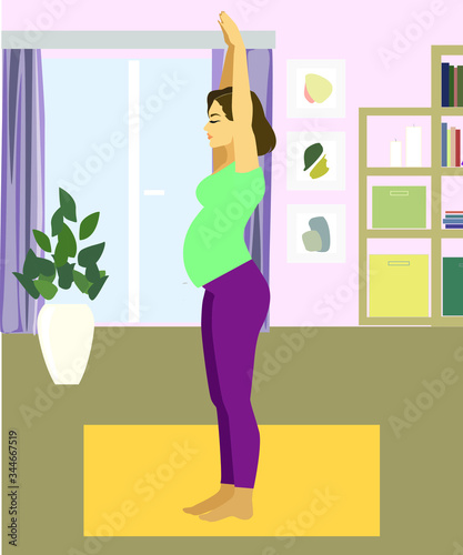 pretty pregnant woman practice yoga 
