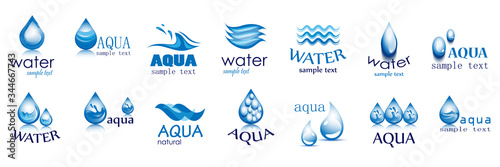 Water Splash Vector And Drop Set - Isolated On White. Abstract Vector Collection Of Flat Water Splash and Drop Logo. Icons For Droplet, Water Wave, Rain, Raindrop, Company Logo And Bubble Design