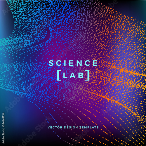 Science or technology background with dynamic particles. Trendy colourful design template. Applicable for banners, posters, placards, flyers, covers, presentations, identity, social media, websites.