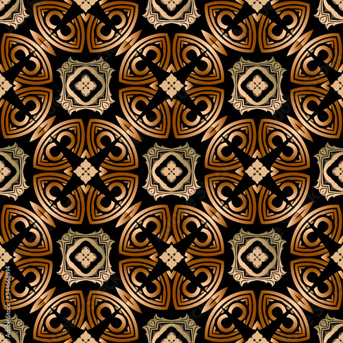 Golden Baroque style seamless pattern. Ornamental floral vector background. Modern vintage beautiful ornaments. Geometric symmetrical patterns. Ornate repeat ethnic tribal style abstract design
